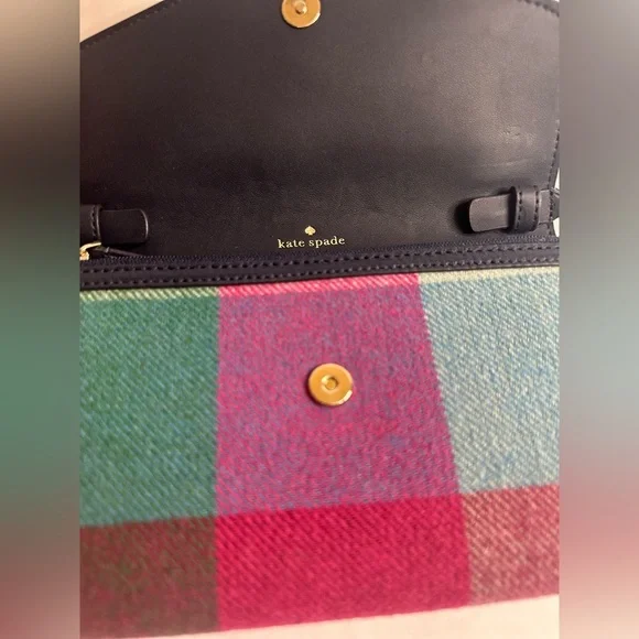 Kate Spade Marti Wallet Crossbody Bag - Multicolor Plaid and Navy Leather (NWOT) - Picture 4 of 15